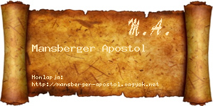 Mansberger Apostol névjegykártya